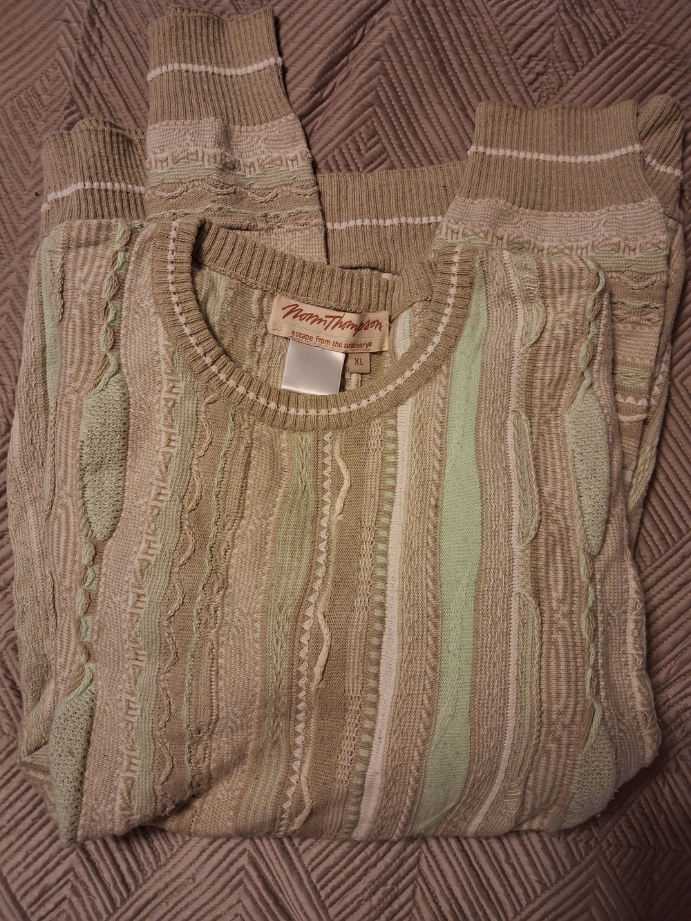 Norm Thompson Striped Knit Sweater in Beige & Mint